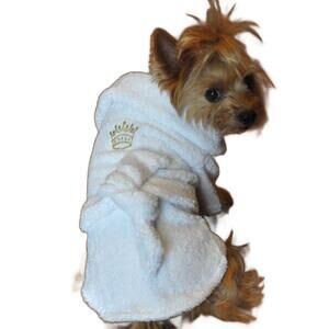 NEW DOGGIE DESIGN bathrobe gold crown in white